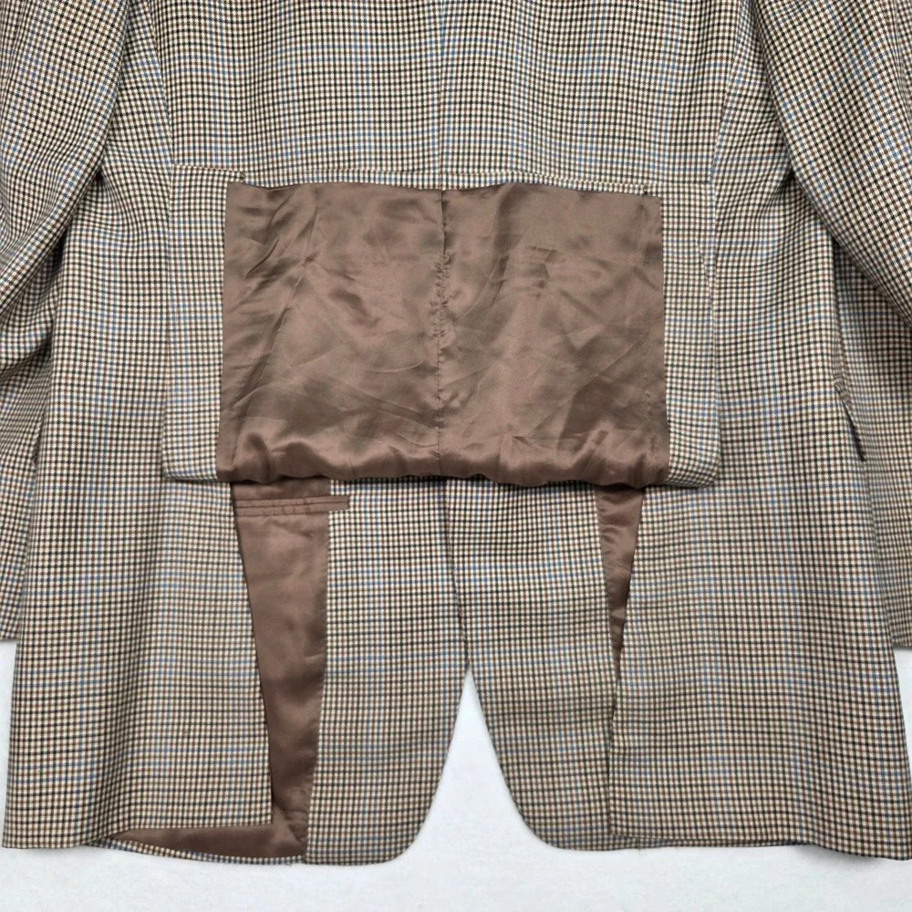Canali Proposta Blazer Mens 42 L Brown Blue Houndstooth Wool Sport Coat Italy